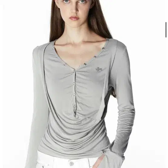 [BUNJANG] 2000 Archives Draped Henley Top (Mocha) / 2000아카이브스 긴소매 티셔츠 DRAPED HENLEY TOP (MOC