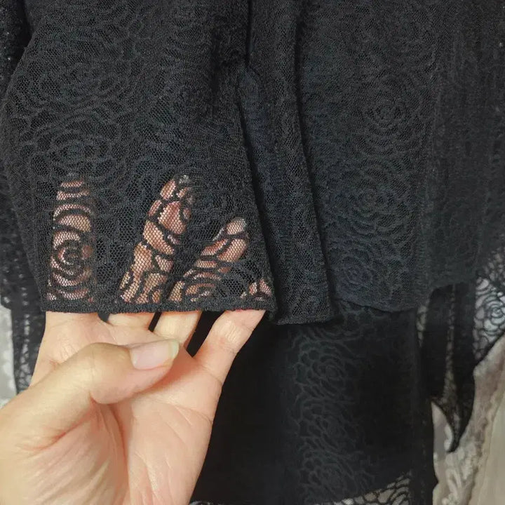 [BUNJANG] High-Quality Pearl Neckline Sheer Blouse / 새상품)고퀄리/진주 넥라인 시스루 블라우스/날개형 소매/팔뚝커버