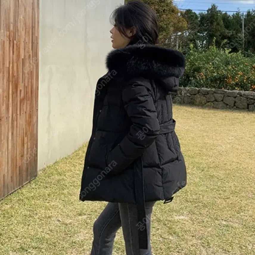 [BUNJANG] Some J Fox Fur Slimline Down Padding Camel Short Padding / 썸제이 폭스퍼 슬림라인 다운패딩 카멜 숏패딩