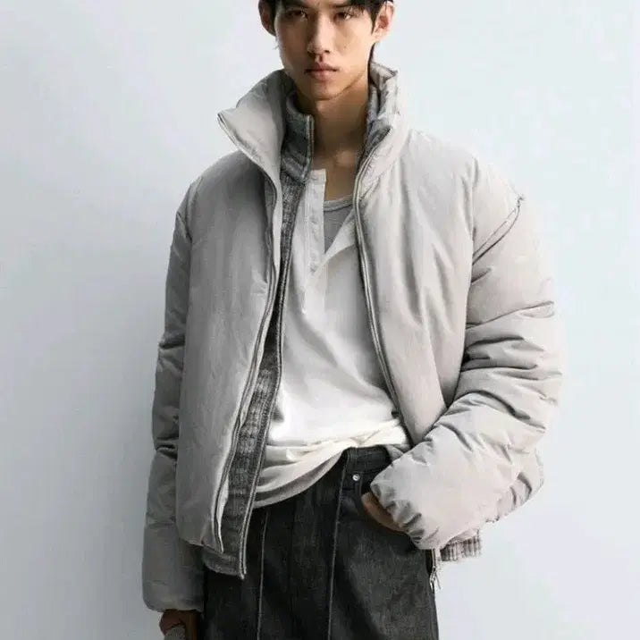 [BUNJANG] ZARA Waterproof Padded Jacket Pearl Gray / M) 자라 워터프루프 패딩 점퍼 펄 그레이 3833 700