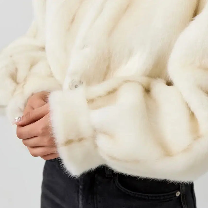 [BUNJANG] Ivory V-neck Puff Fur Jacket / <아이보리> 브이넥 퍼프 퍼자켓