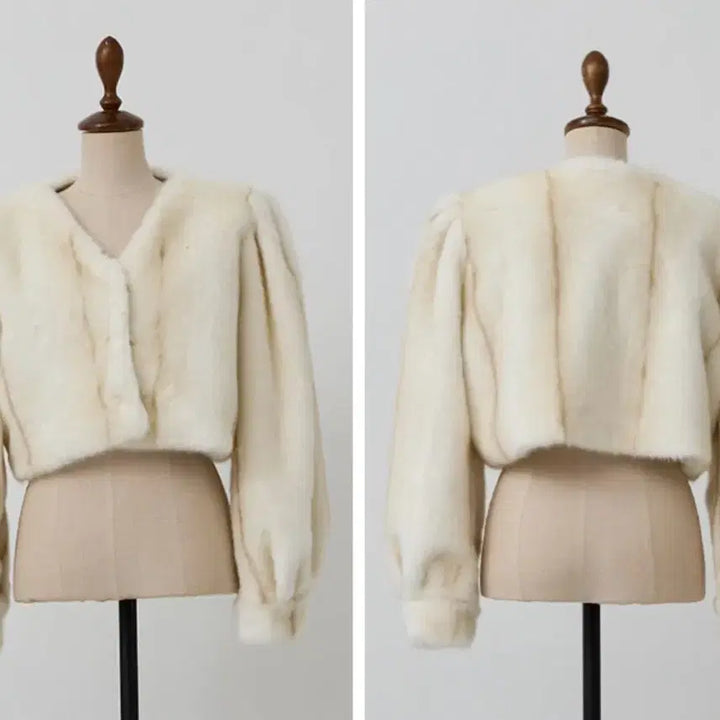 [BUNJANG] Ivory V-neck Puff Fur Jacket / <아이보리> 브이넥 퍼프 퍼자켓