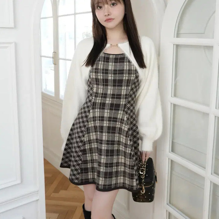 [BUNJANG] LIPSERVICE Feather Check Ensemble Check Dress / 립서비스 LIPSERVICE 페더 체크 앙상블 체크 원피스