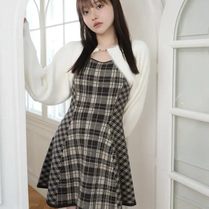 [BUNJANG] LIPSERVICE Feather Check Ensemble Check Dress / 립서비스 LIPSERVICE 페더 체크 앙상블 체크 원피스