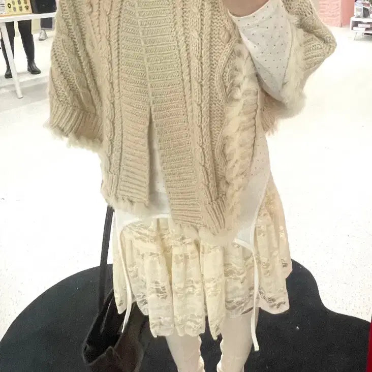 [BUNJANG] Harajuku Sawako Knit Poncho Set / 하라주쿠 히메갸루 사와코 니트 판초(케이프) 세트