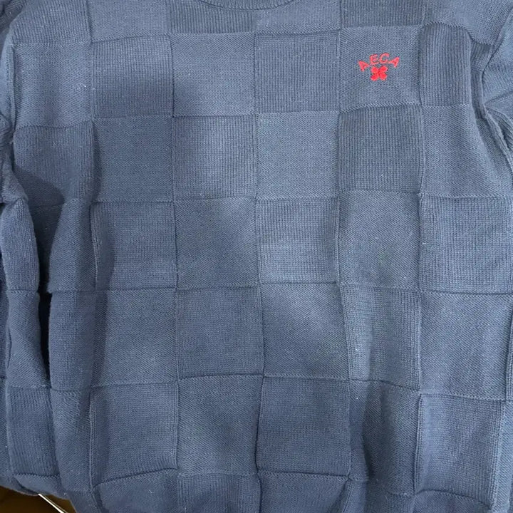 [BUNJANG] Aeka White Checkboard Round Knit (Navy) - Size M / (무료배송) [M] 에이카화이트 체카보드 라운드 니트 (네이비)