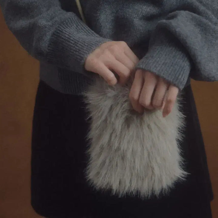 [BUNJANG] Mango Many Please Mini Fur Tote Bag - Gray / 망고매니플리즈 퍼 미니 백 그레이 퍼가방