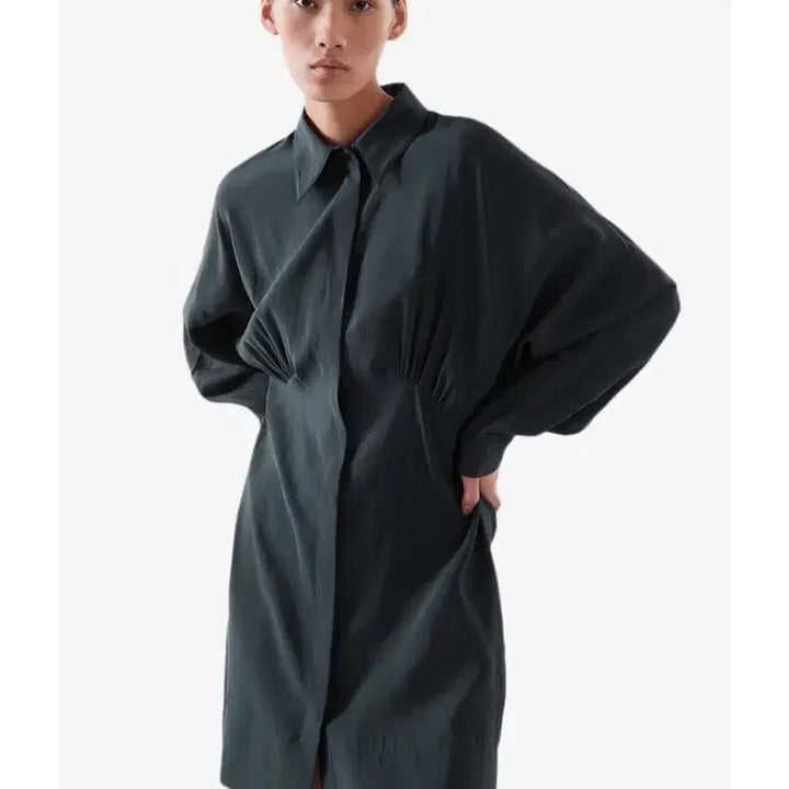 [BUNJANG] COS Gathered Shirt Dress Dark Green 32 / COS 개더드셔츠드레스 다크그린 32