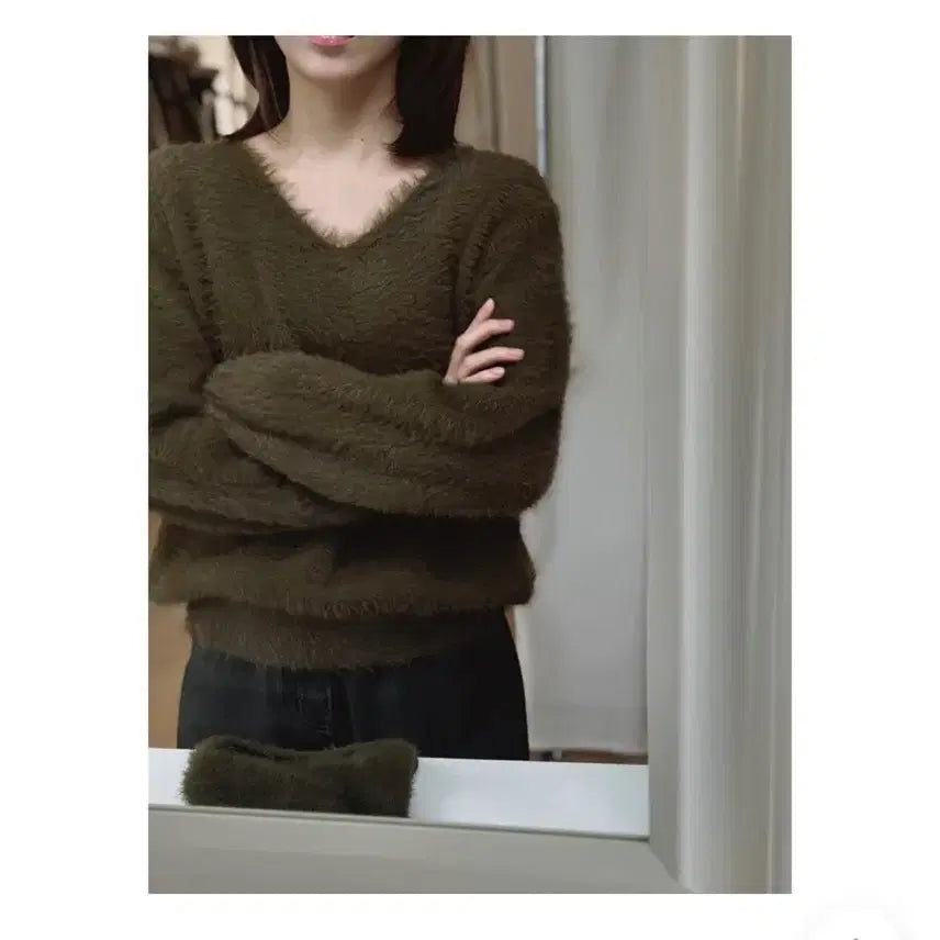 [BUNJANG] Slowand Khaki V-Neck Knit Beanie Set / 새상품)) 슬로우앤드 보송퍼 브이넥 니트 + 비니 세트 카키