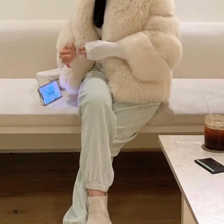 [BUNJANG] Buttique You Shadow Fox Fur Coat / 부띠끄유 쉐도우 폭스 퍼