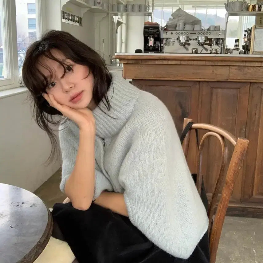 [BUNJANG] PARKBOWLING Cape Knit Zip-up Gray / 파르벵 케이프 니트집업 그레이