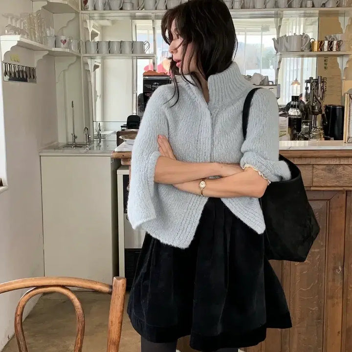 [BUNJANG] PARKBOWLING Cape Knit Zip-up Gray / 파르벵 케이프 니트집업 그레이