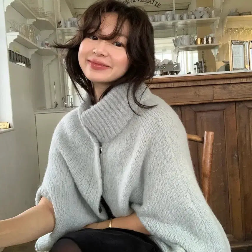 [BUNJANG] PARKBOWLING Cape Knit Zip-up Gray / 파르벵 케이프 니트집업 그레이