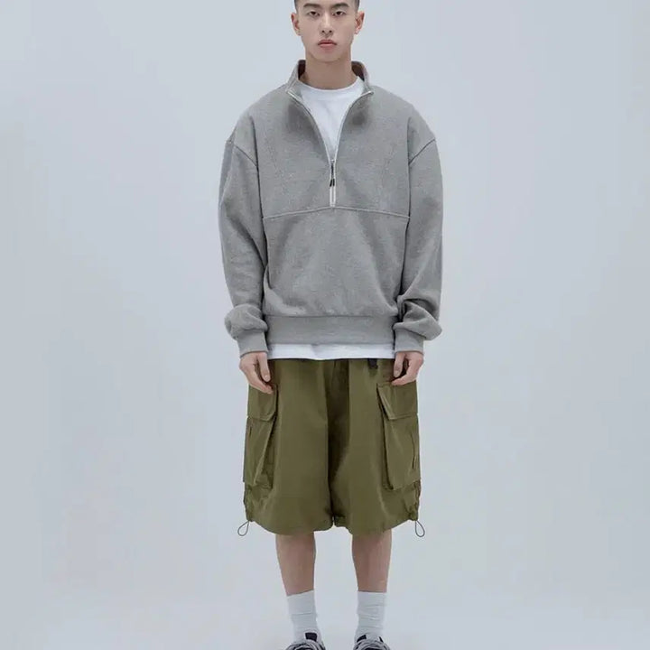 [SOLD OUT] [L] 사운즈라이프 하프 집 풀오버 맨투맨 멜란지그레이