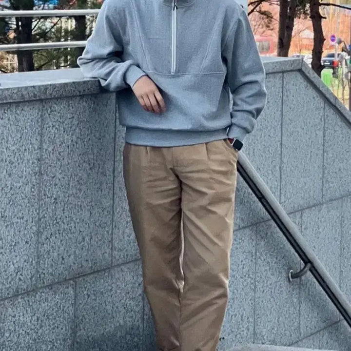 [SOLD OUT] [L] 사운즈라이프 하프 집 풀오버 맨투맨 멜란지그레이