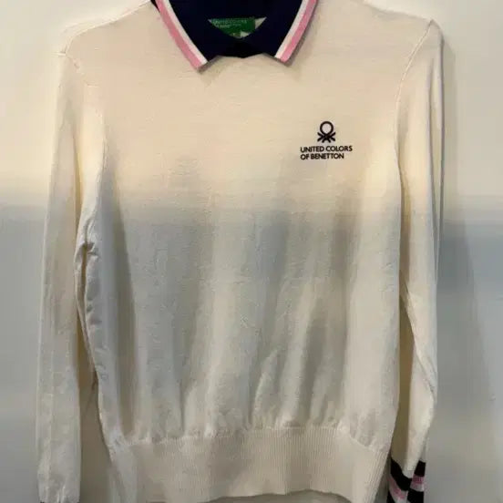 [BUNJANG] Benetton Ivory Colorblock Knit Long Sleeve Top / 베네통 아이보리 카라 니트 긴팔티