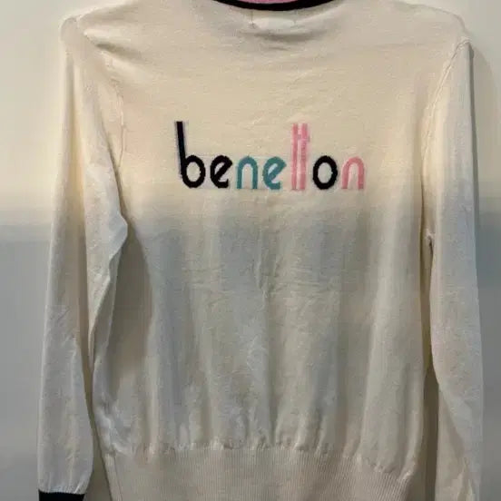 [BUNJANG] Benetton Ivory Colorblock Knit Long Sleeve Top / 베네통 아이보리 카라 니트 긴팔티