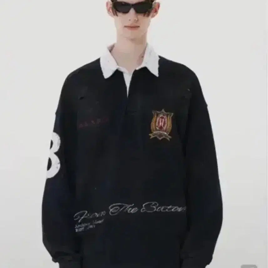 [BUNJANG] DSR Distressed Polo Shirt Black M / 디앤에스알 디스트로이드 폴로 셔츠 블랙 M