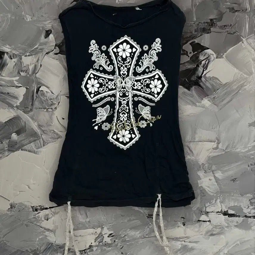 [BUNJANG] Vintage Black Tank Top / 빈티지 디테일 블랙 나시