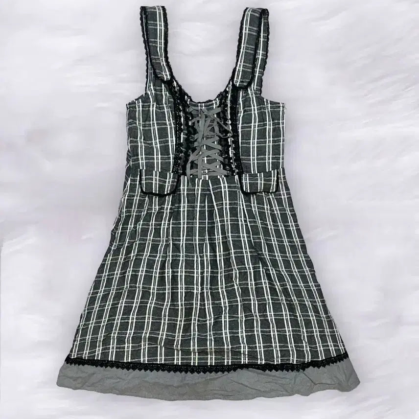 [BUNJANG] Vintage Check Lace Mini Dress / 일본빈티지 체크 레이스 미니 원피스