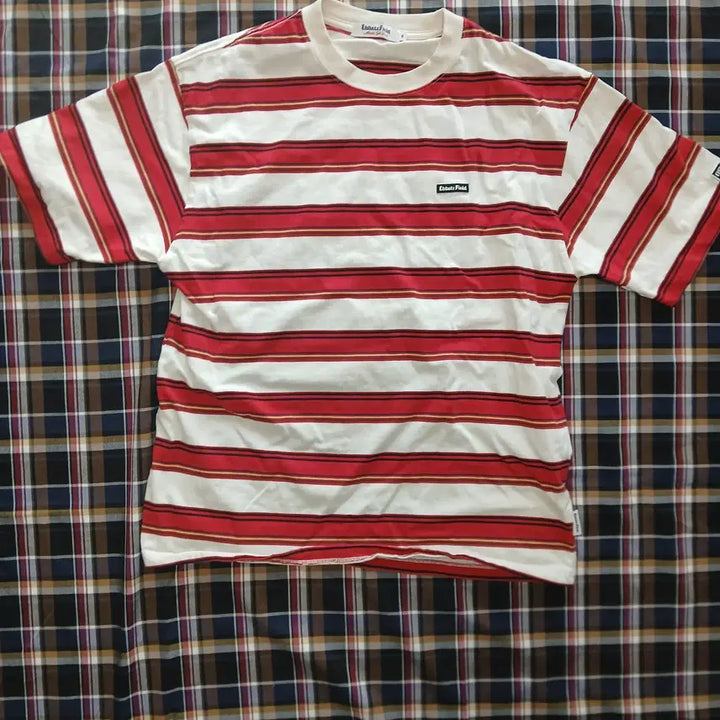 [BUNJANG] Basic Logo Multi Stripe Short Sleeve T-shirt Red / 베이직로고 멀티 스트라이프 반팔 티셔츠 레드