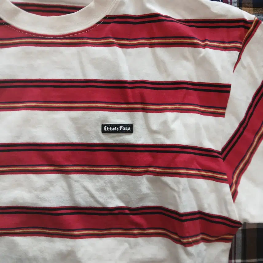 [BUNJANG] Basic Logo Multi Stripe Short Sleeve T-shirt Red / 베이직로고 멀티 스트라이프 반팔 티셔츠 레드