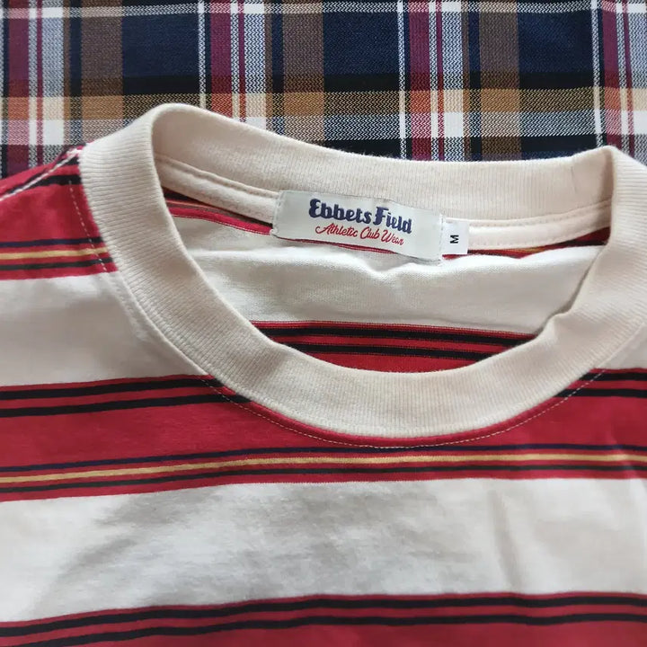 [BUNJANG] Basic Logo Multi Stripe Short Sleeve T-shirt Red / 베이직로고 멀티 스트라이프 반팔 티셔츠 레드