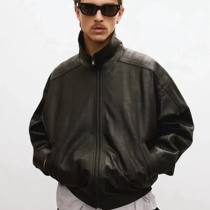 [BUNJANG] Leigh Recto High Neck Leather Top / [L]렉토 하이넥 레더 블랙