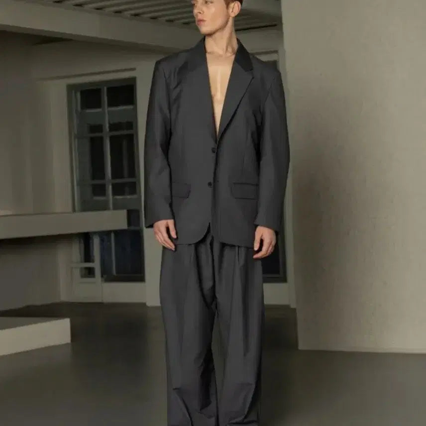[BUNJANG] Decorozo Charcoal Oversized Set-up Jacket and Slacks / 데꼬로소 셋업 자켓 슬랙스(차콜)