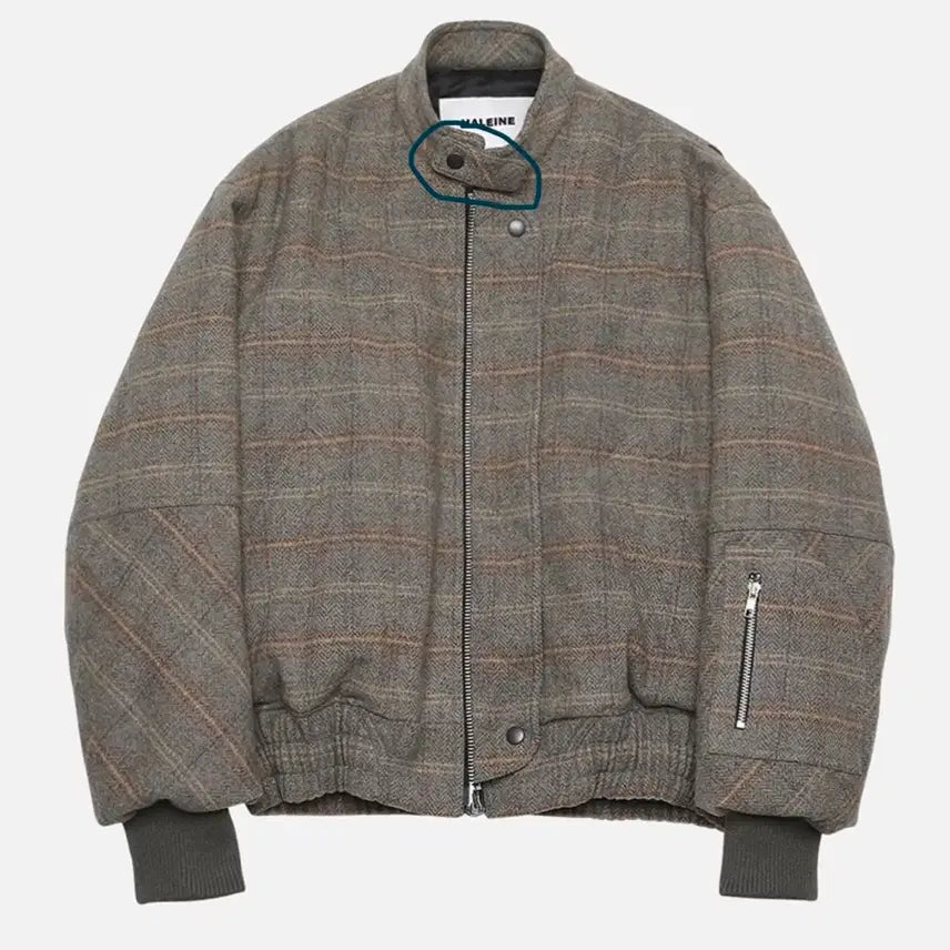 [BUNJANG] Allenne Biker Wool Check Blouson Jacket / 알렌느 바이커 울 체크 블루종 그레이 베이지 자켓