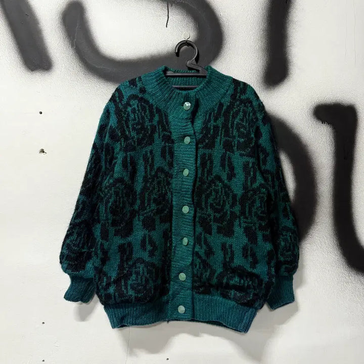 [BUNJANG] Vintage Ethnic Pattern Wool Blend Mohair Cardigan Jacket / VTG 빈티지 에스닉 풀 패턴 울 혼방 모헤어 가디건 자켓 틸