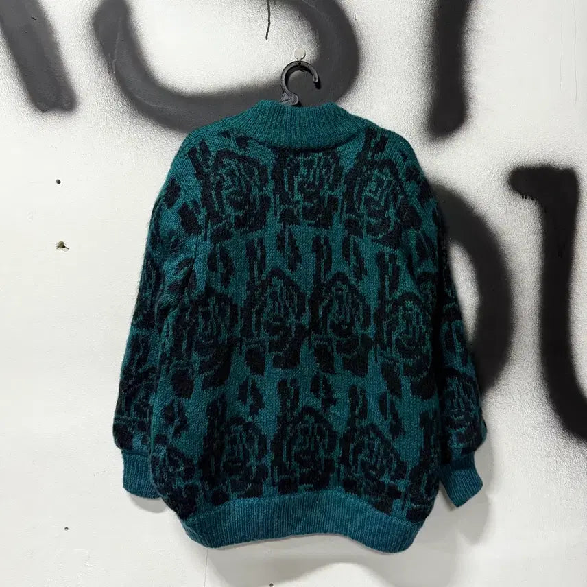 [BUNJANG] Vintage Ethnic Pattern Wool Blend Mohair Cardigan Jacket / VTG 빈티지 에스닉 풀 패턴 울 혼방 모헤어 가디건 자켓 틸