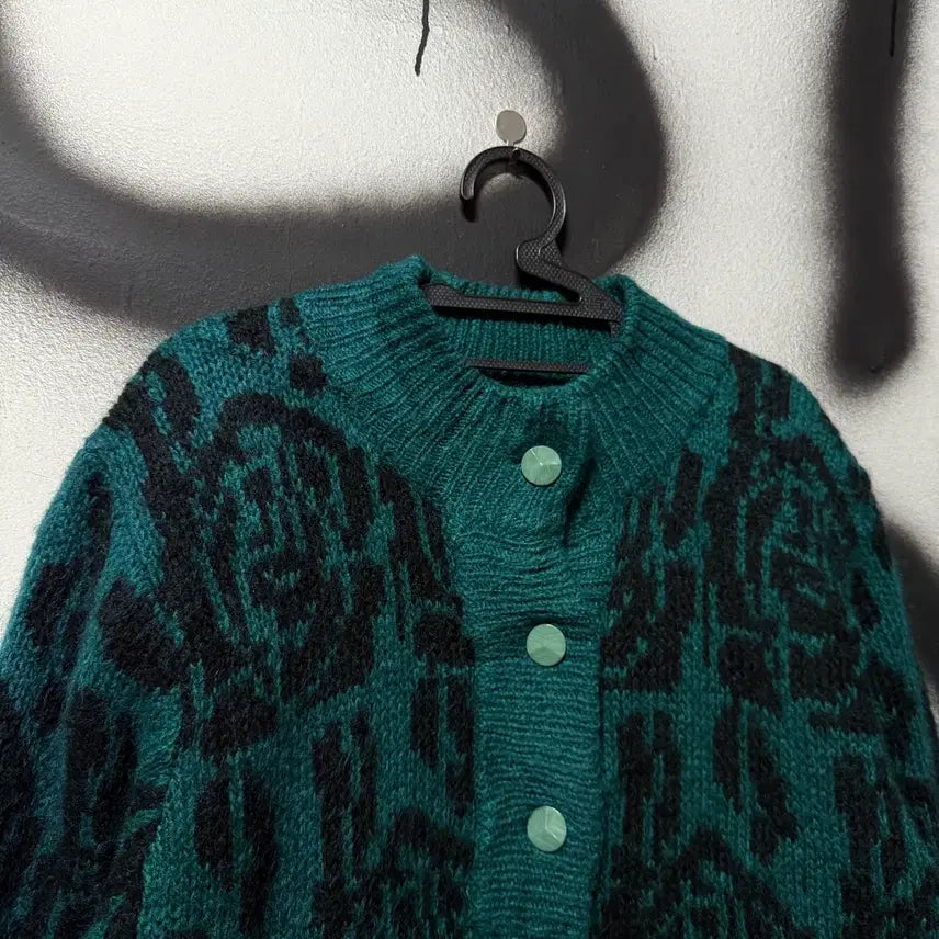 [BUNJANG] Vintage Ethnic Pattern Wool Blend Mohair Cardigan Jacket / VTG 빈티지 에스닉 풀 패턴 울 혼방 모헤어 가디건 자켓 틸