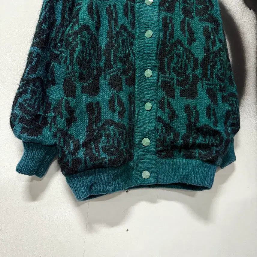 [BUNJANG] Vintage Ethnic Pattern Wool Blend Mohair Cardigan Jacket / VTG 빈티지 에스닉 풀 패턴 울 혼방 모헤어 가디건 자켓 틸