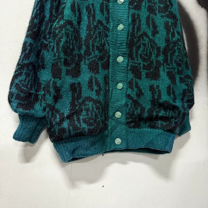 [BUNJANG] Vintage Ethnic Pattern Wool Blend Mohair Cardigan Jacket / VTG 빈티지 에스닉 풀 패턴 울 혼방 모헤어 가디건 자켓 틸