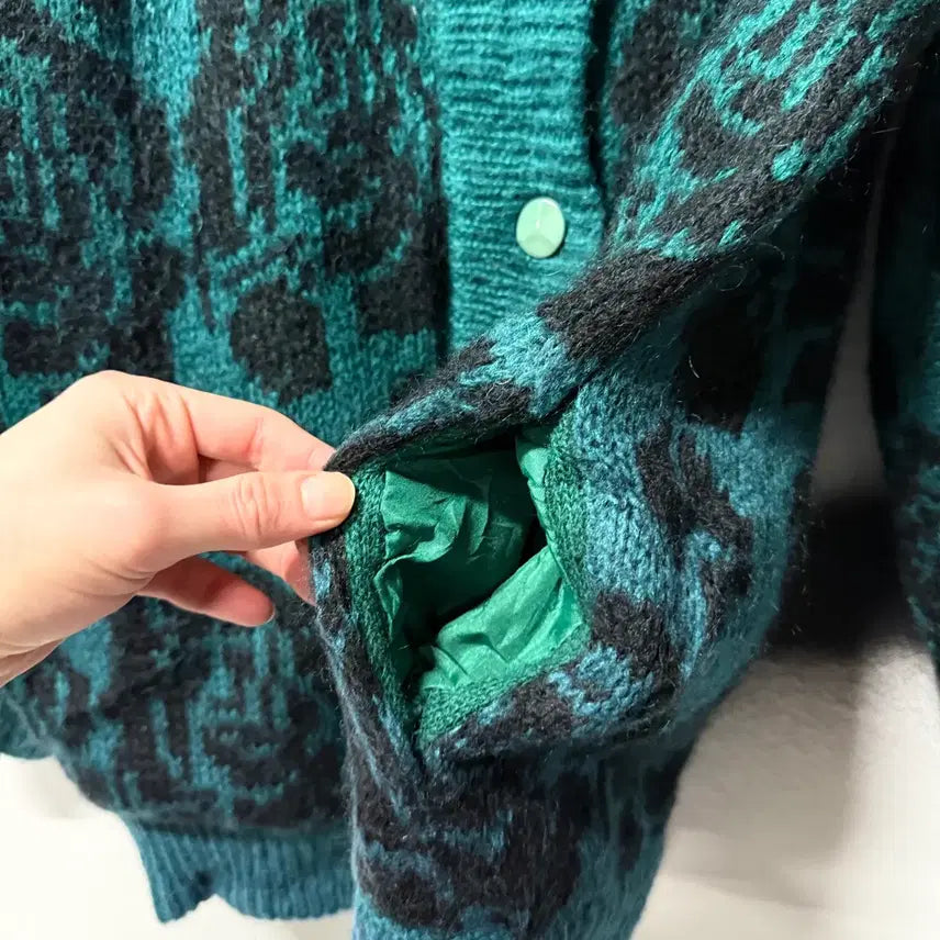 [BUNJANG] Vintage Ethnic Pattern Wool Blend Mohair Cardigan Jacket / VTG 빈티지 에스닉 풀 패턴 울 혼방 모헤어 가디건 자켓 틸