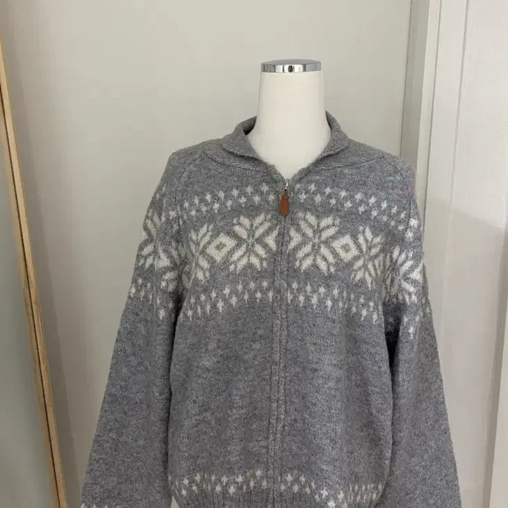 [BUNJANG] Nordic Pattern Wool Zip-up Cardigan Gray / 노르딕 패턴 울 집업 가디건 그레이