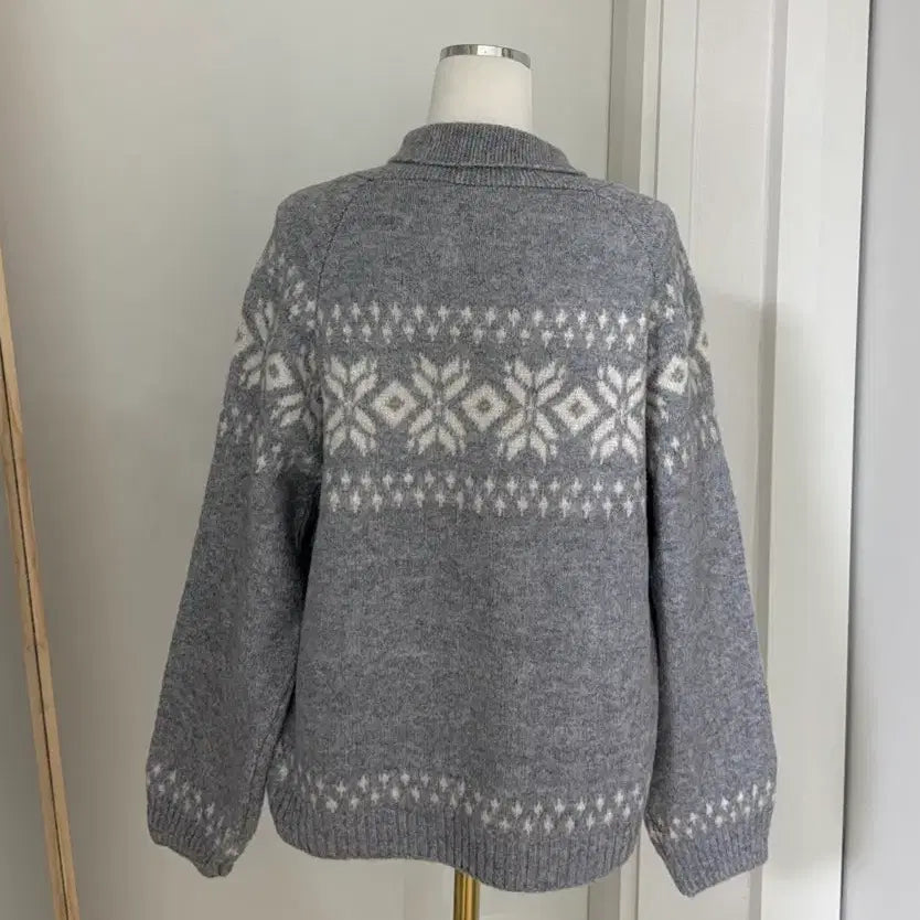 [BUNJANG] Nordic Pattern Wool Zip-up Cardigan Gray / 노르딕 패턴 울 집업 가디건 그레이