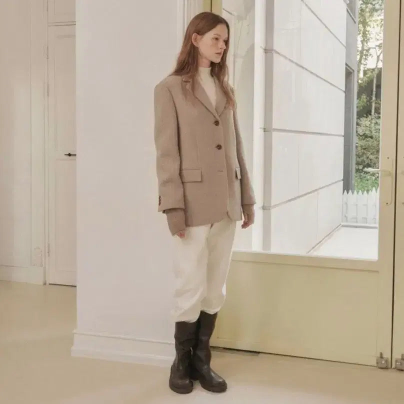 [BUNJANG] Abamolly Herringbone Three Button Coat - Beige - Size S / 아바몰리 헤링본 쓰리버튼 코트 /  베이지 S
