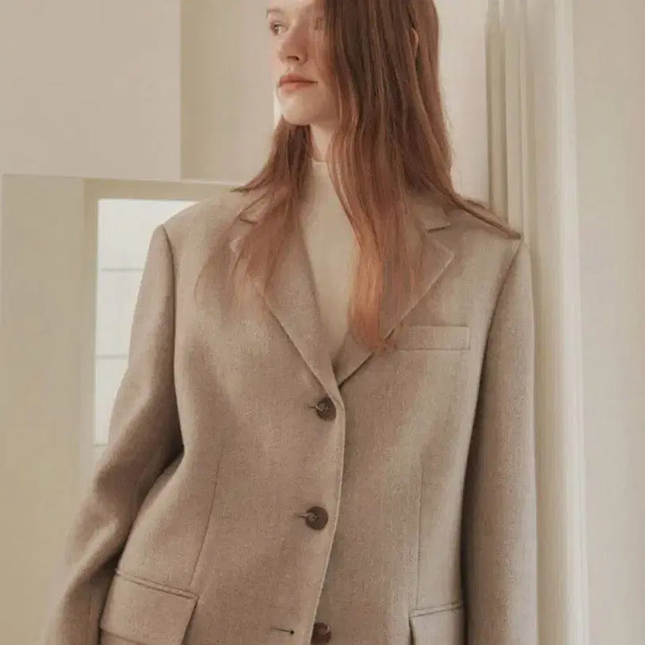 [BUNJANG] Abamolly Herringbone Three Button Coat - Beige - Size S / 아바몰리 헤링본 쓰리버튼 코트 /  베이지 S