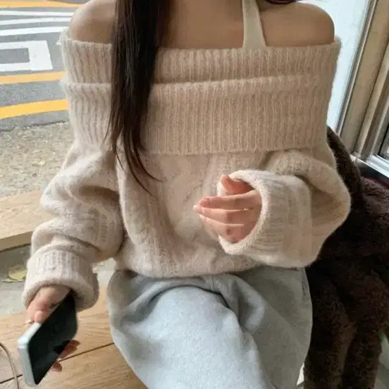 [BUNJANG] VERIVERY Yeonho Off Shoulder Knit (Pink) / 새상품)베르니 포니 오프숄더 니트 (핑크)