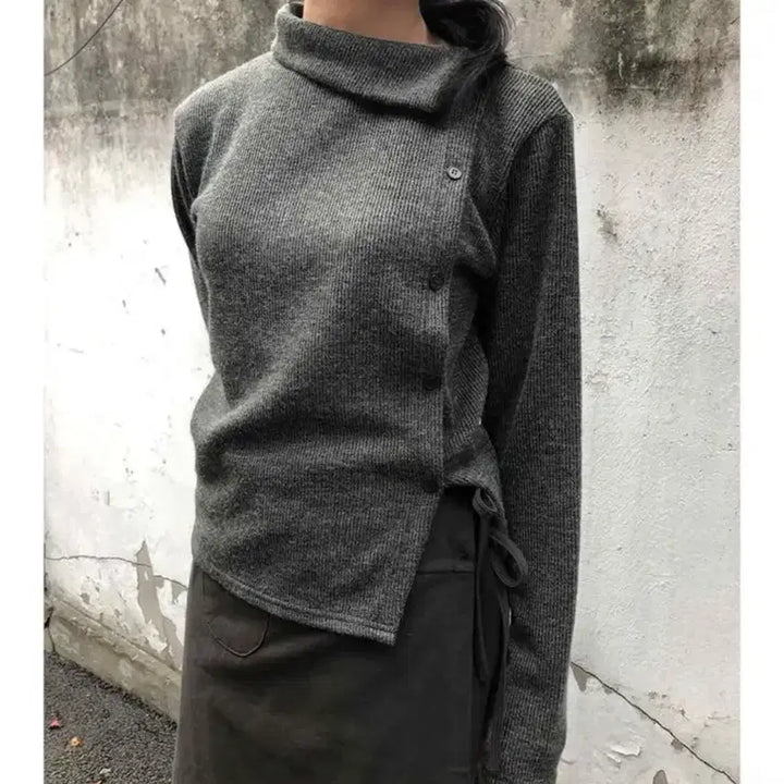 [BUNJANG] Bokashi Long Sleeve Asymmetrical Button-Up Top / 보카시 폴라 언발 버튼 긴팔티