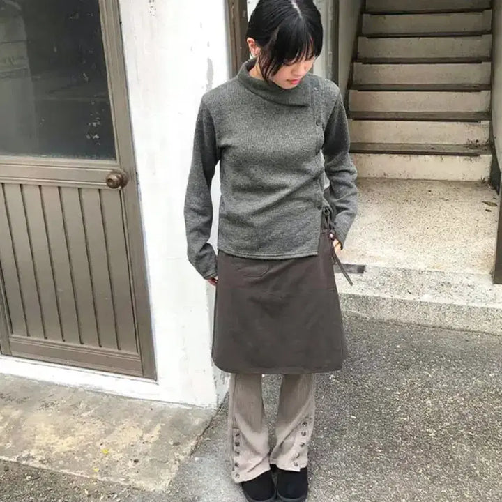 [BUNJANG] Bokashi Long Sleeve Asymmetrical Button-Up Top / 보카시 폴라 언발 버튼 긴팔티
