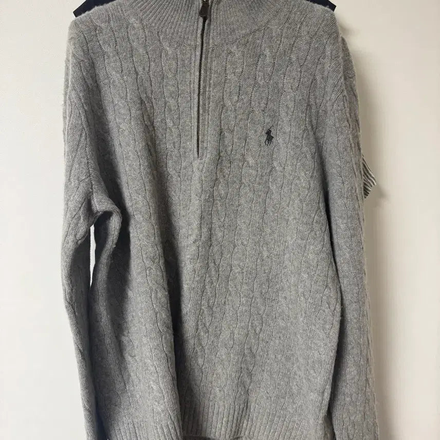 [BUNJANG] Polo Ralph Lauren Cashmere Cable Knit Sweater Gray / 폴로랄프로렌 캐시미어 100 케이블 반집업 니트 그레이