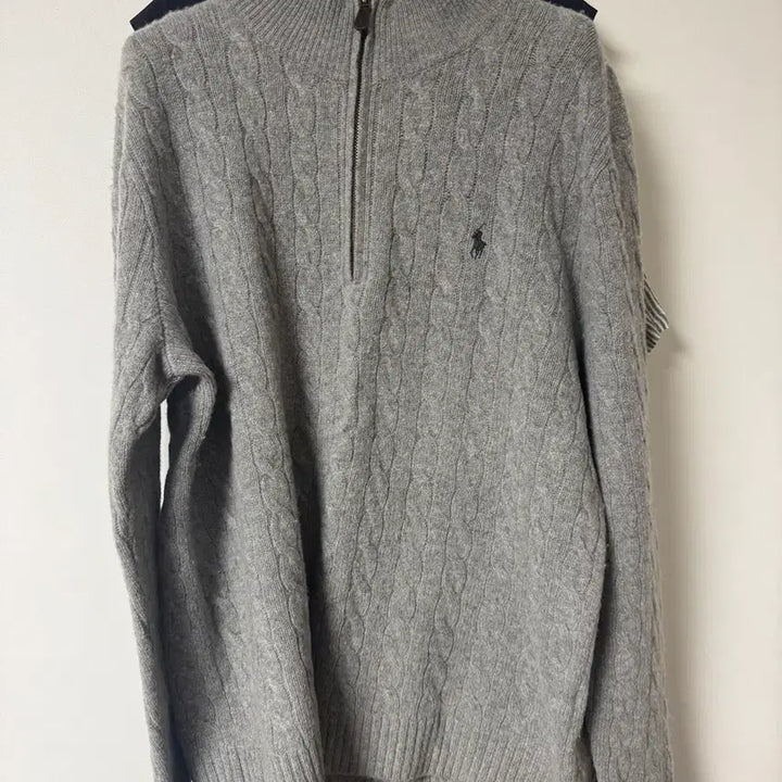 [BUNJANG] Polo Ralph Lauren Cashmere Cable Knit Sweater Gray / 폴로랄프로렌 캐시미어 100 케이블 반집업 니트 그레이