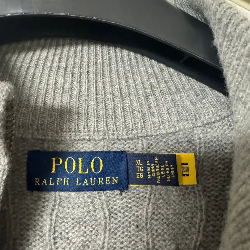 [BUNJANG] Polo Ralph Lauren Cashmere Cable Knit Sweater Gray / 폴로랄프로렌 캐시미어 100 케이블 반집업 니트 그레이