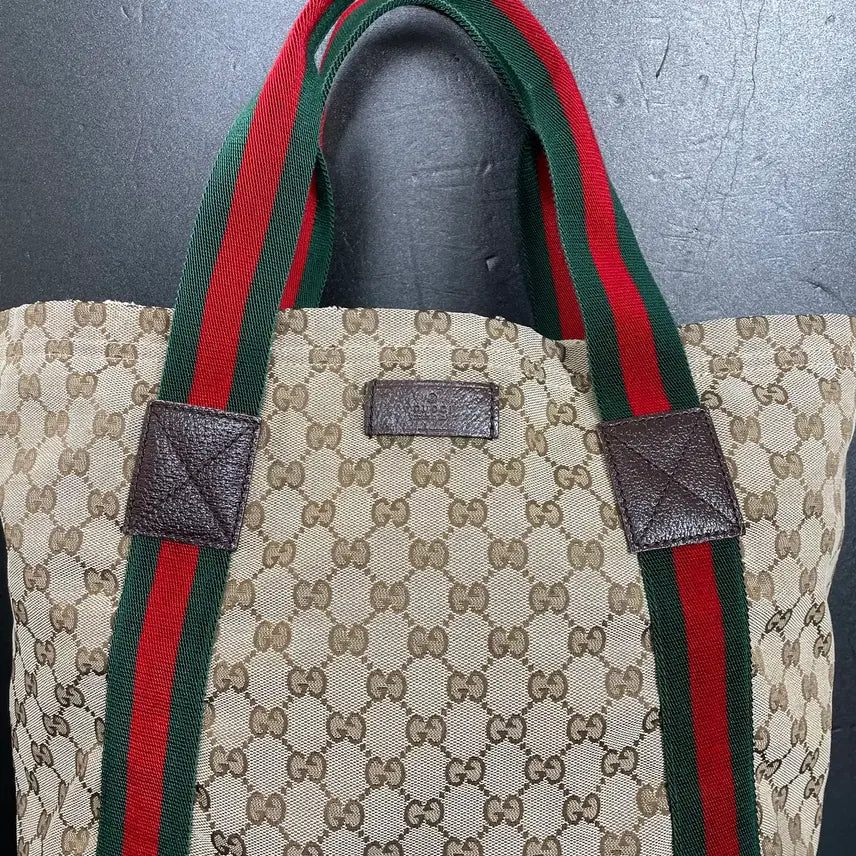 [BUNJANG] Gucci GG Jacquard Brown Tote Bag / GUCCI 구찌 GG 쟈가드 브라운 삼선 토트백 카바스 숄더백189669