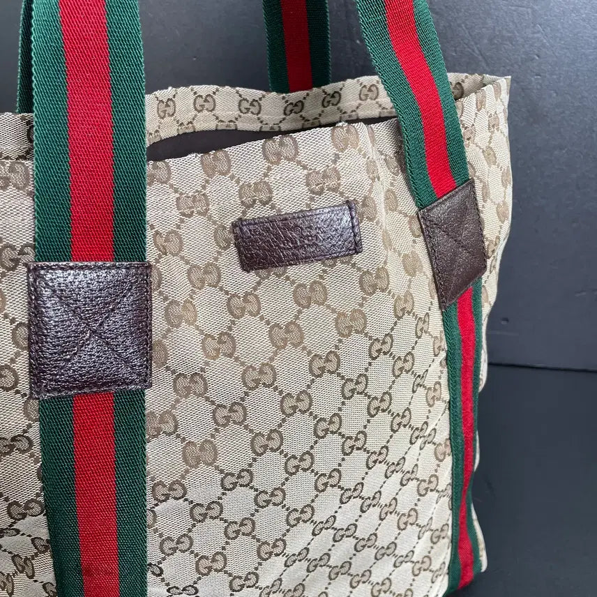 [BUNJANG] Gucci GG Jacquard Brown Tote Bag / GUCCI 구찌 GG 쟈가드 브라운 삼선 토트백 카바스 숄더백189669