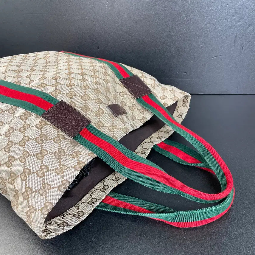 [BUNJANG] Gucci GG Jacquard Brown Tote Bag / GUCCI 구찌 GG 쟈가드 브라운 삼선 토트백 카바스 숄더백189669