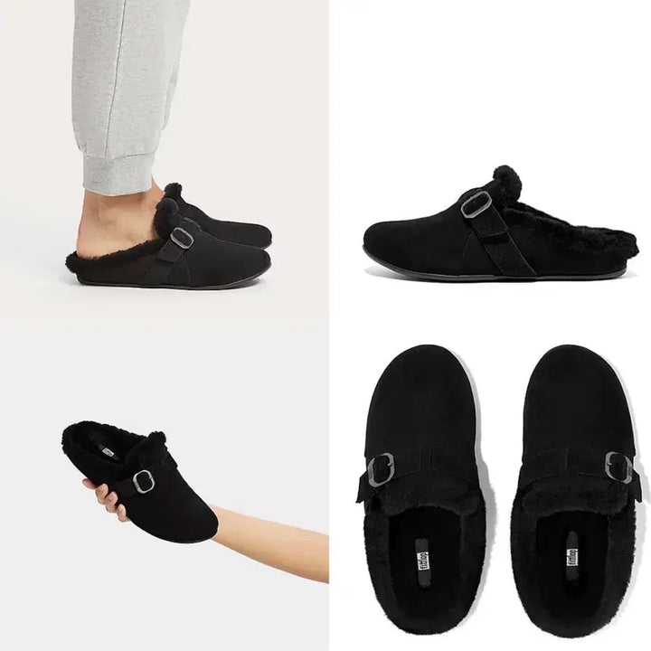 [BUNJANG] Fitflop Chris Shearling Suede Slippers - Black 245 / [새상품] 핏플랍 크리스 시어링 라인 스웨이드 슬리퍼 / 블랙 245